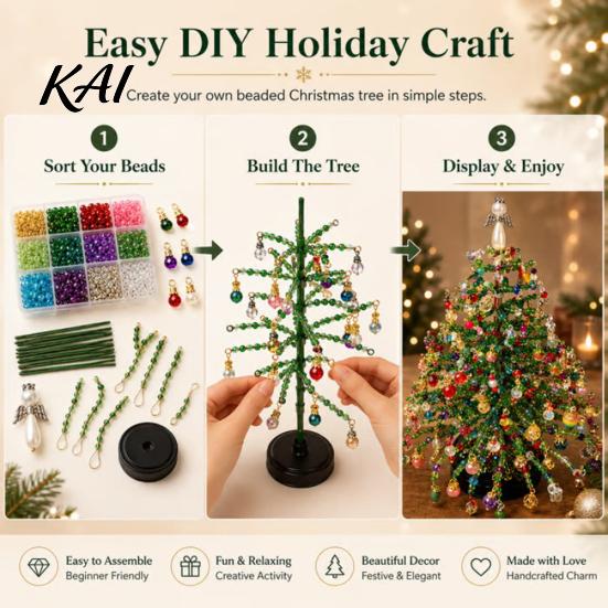 Schulferien Bastelbedarf DIY Perlen-Weihnachtsbaum-Set, Handgemacht mit LED-Lichtern, Dekorations-Bastelwerkzeuge Bastelprojekt, Perlen-Set für Erwachsene,