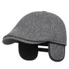 Mens Winter Warm Wool Blend Flat Cap with Ear Flaps Outdoor Hat