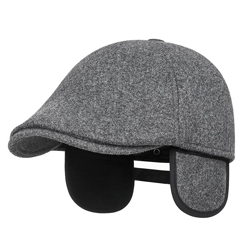 Mens Winter Warm Wool Blend Flat Cap with Ear Flaps Outdoor Hat