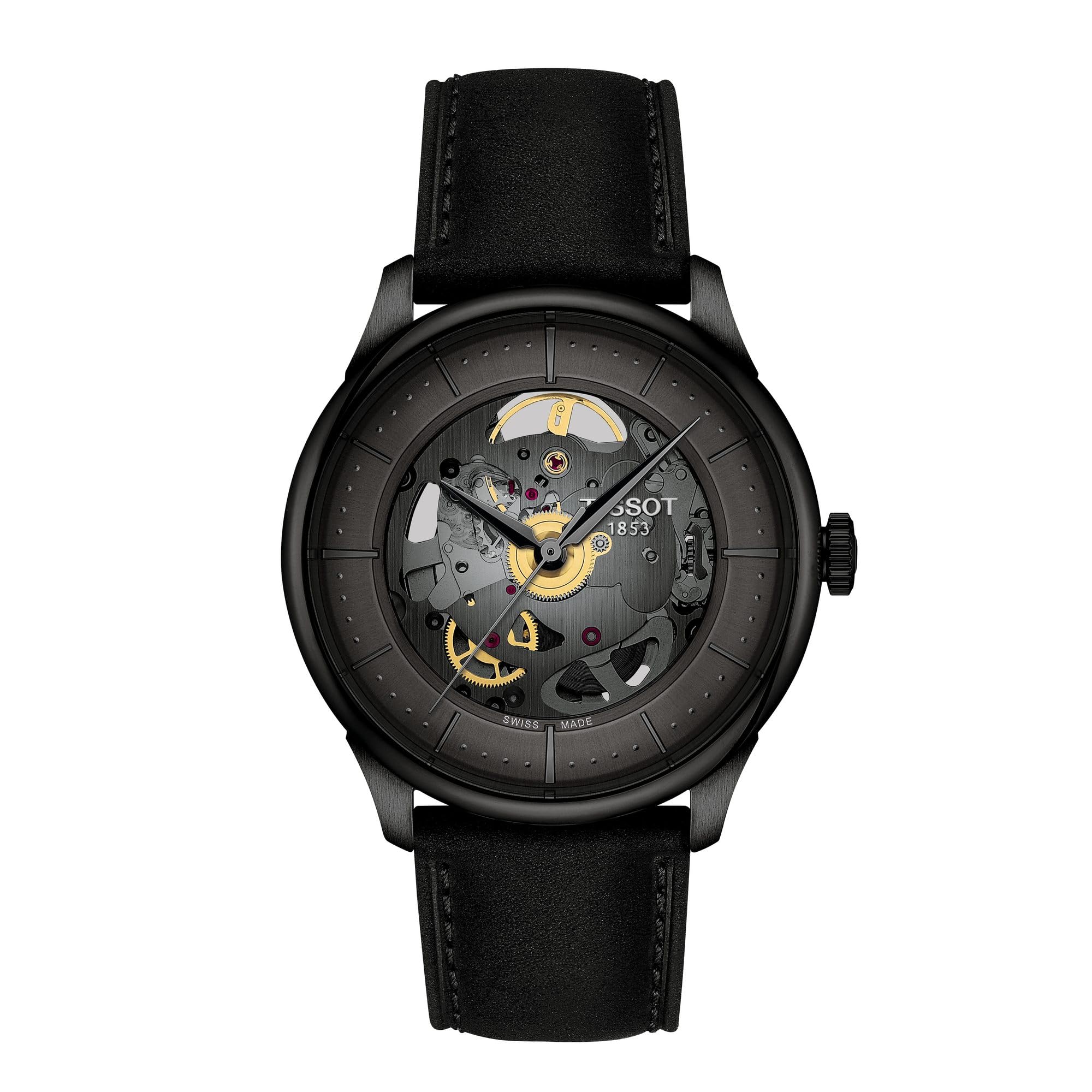 

TISSOT Chemin des Tourelles Watch with Leather Strap and Gunmetal Dial (Officially Imported) T1398363644100