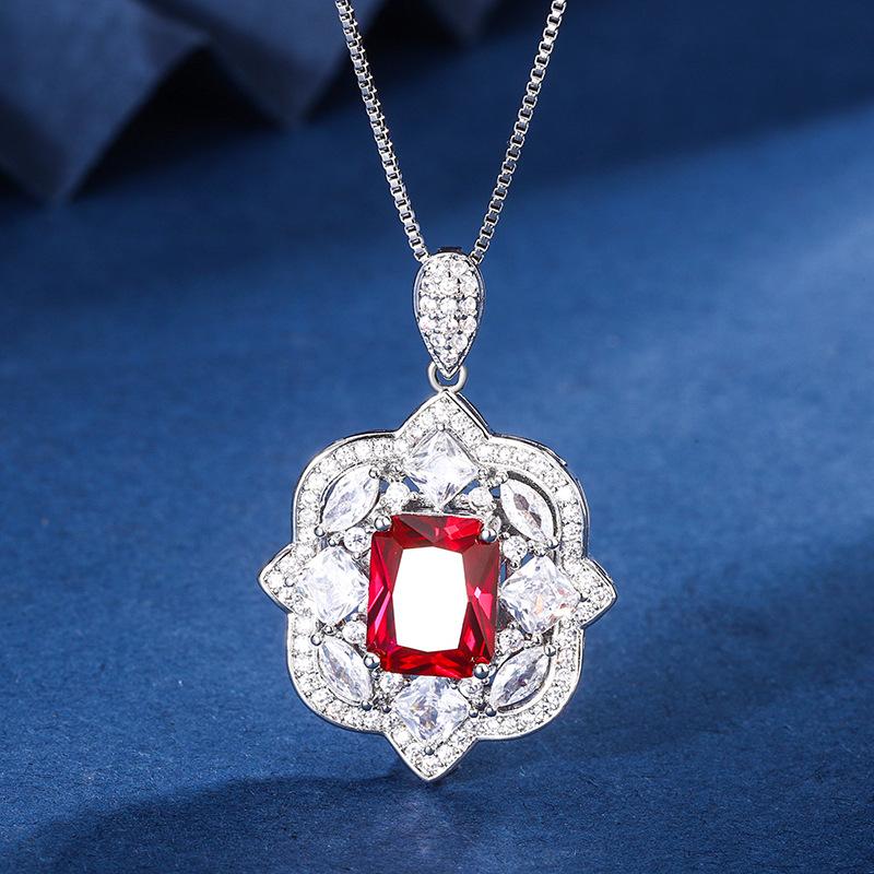 Schmuck Kupferboden Vergoldet Simulation Roter Korund Blauer Spinell High-End Retro Anzug Damen 8 * 10