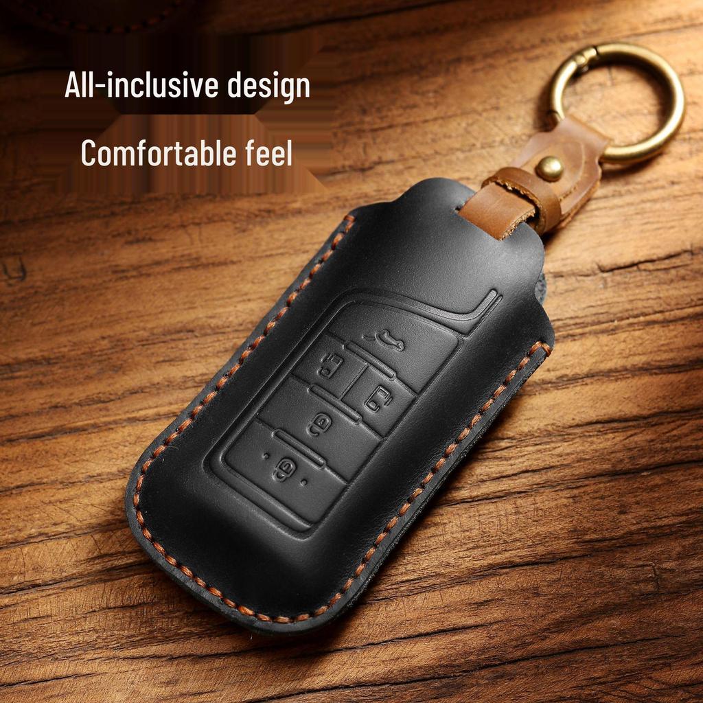 Genuine Leather Car Key Case for GAC Trumpchi GS8/GM8 - Full Coverage Protective Shell
