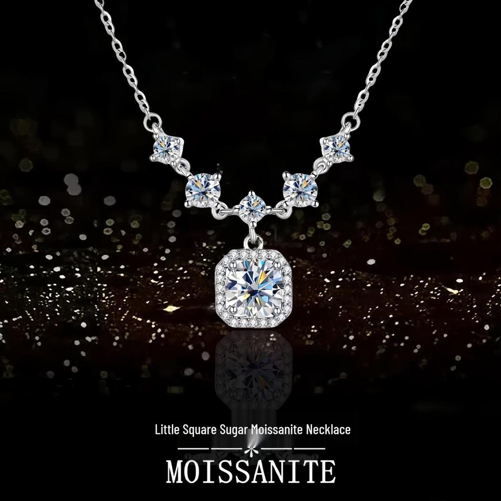 S925 Sterling Silver Small Square Sugar Necklace - Luxury Clavicle Chain Gift for Women