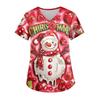 Ladies' Christmas Printed Fashionable V-neck Pocket Short Sleeved  Uniform And Caregiver Top