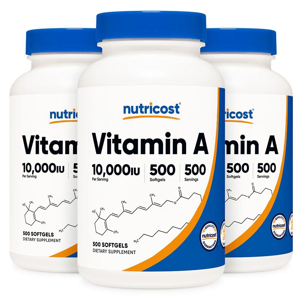 Nutricost Vitamin A 10,000 IU 500 Softgels 3 Bottles 500 Tablets 3 pcs