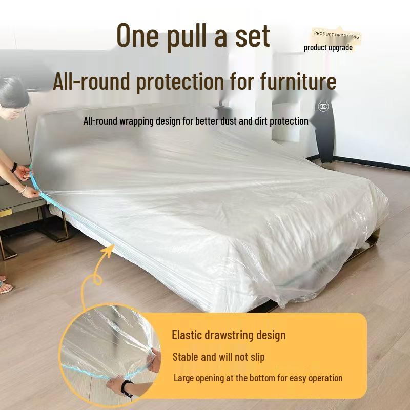 Large Dustproof Sofa and Bed Disposable Drawstring Cover with Elastic Edges