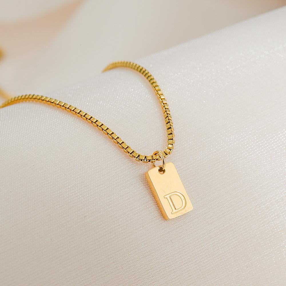 Square Brand 26 English Letters Pendant Necklace Daily Versatile Accessories