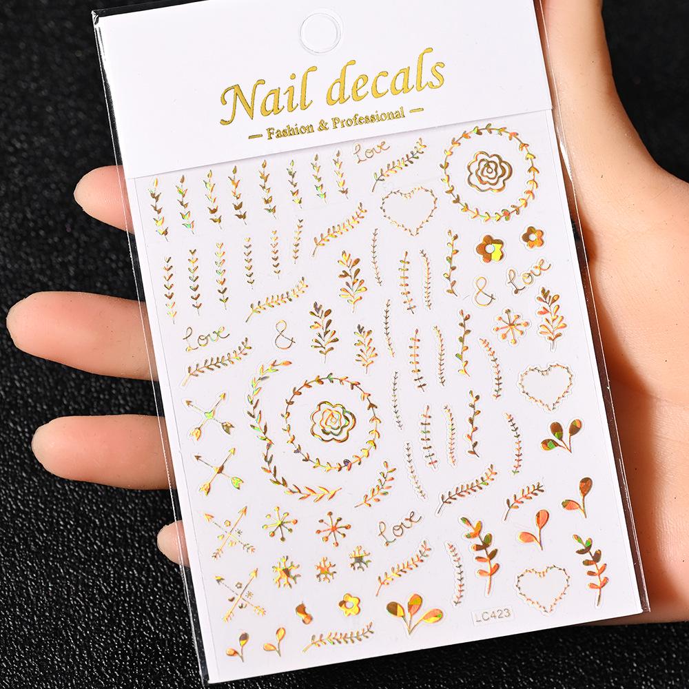 Best-Selling Japanese Aesthetic Laser Silver Heart Nail Stickers - Plant-Inspired Nail Art