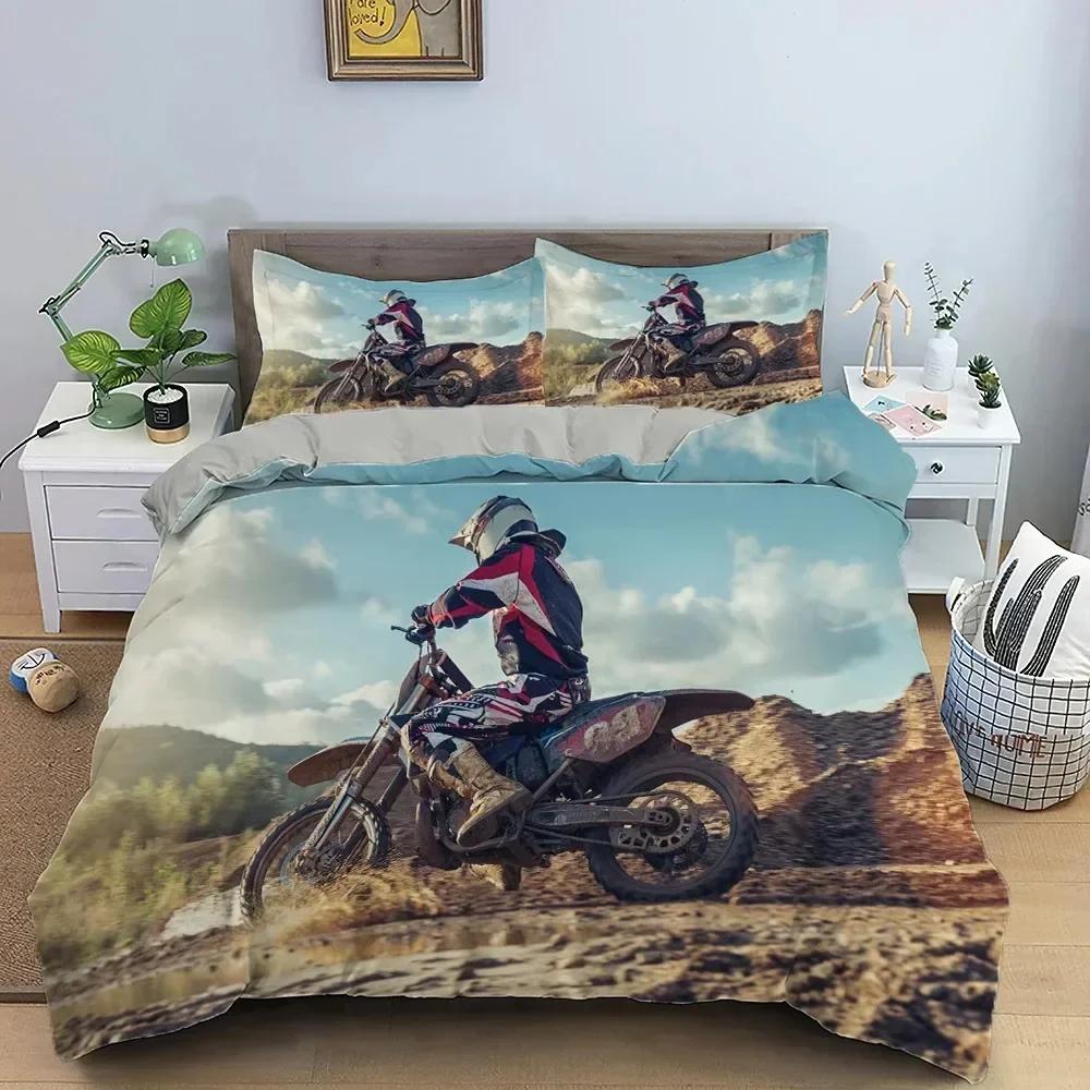 Top Motocross Off-road Race Motorcycle Dirt Bike Rider Bedding Set Twin Queen Size Duvet Cover Pillowcase Bed Kids Adult