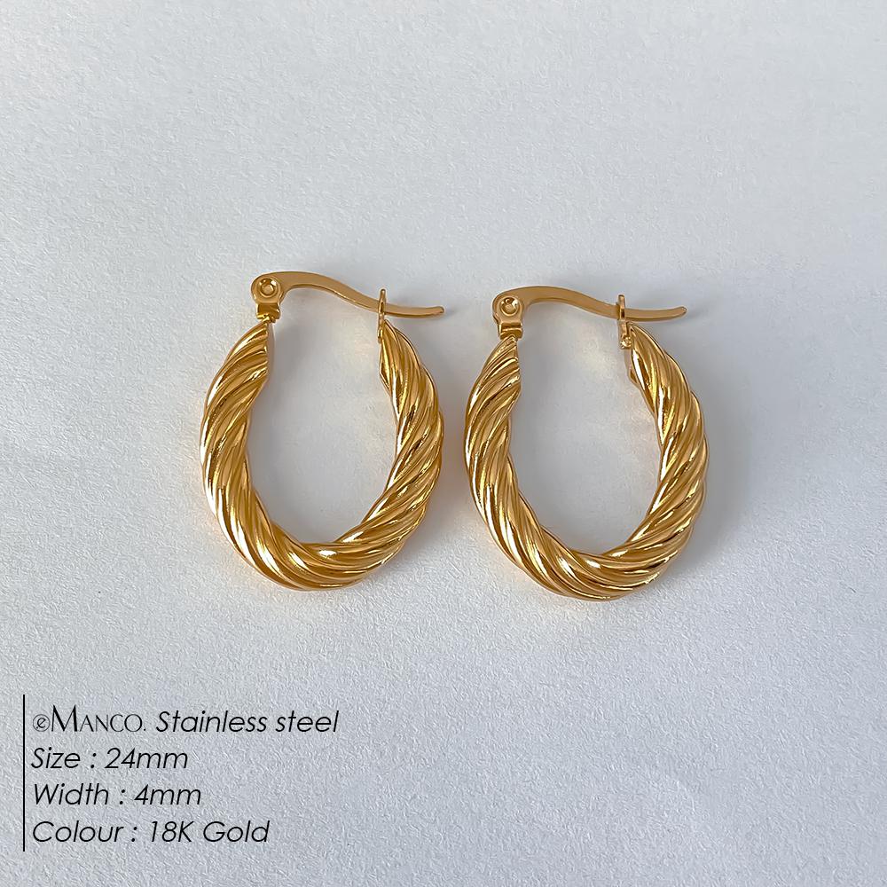 EManco Stainless Steel Plated 18K Gold Plated Twist Hoop Earrings Women Simple Ear Ring Hypoallergenic Jewelry Dropshipping