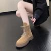 Fashion New Western Boots Women Shoes Leather Suede Patchwork Botines Thick Med Heel Platform Leisure Ankle Boots Ladies Shoes
