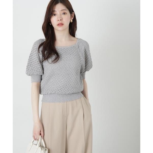 Proportion Body Dressing Openwork Knit Gray Women's Lamé Sweater,