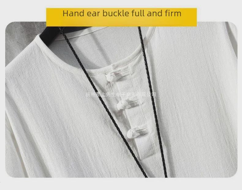 Men's Chinese Style Linen T-Shirt: Short-Sleeve, Loose Fit, Summer Cotton Blend, Buttoned, Trendy Tang Suit