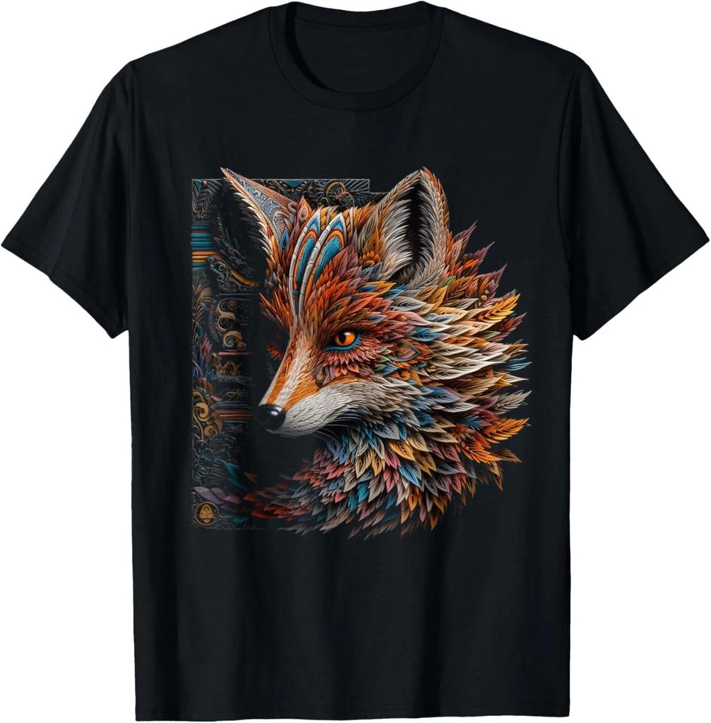 Fox Fantasy Art Mandala Artwork Animal Fox T-Shirt