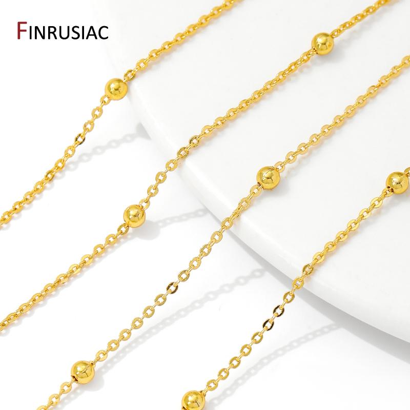 14/18K Gold Plated Brass Beads Chains,Women Necklace Bracelet Cable Link Ball Chain for DIY Jewelry Making Accessories Supplies