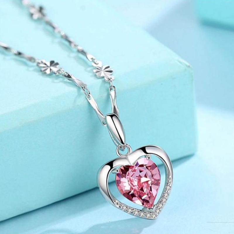 BELLA BOX Pandantiv de cristal albastru în formă de inimă Colier etern Accesorii de bijuterii pentru femei farmec nunta logodna bijuterii fine