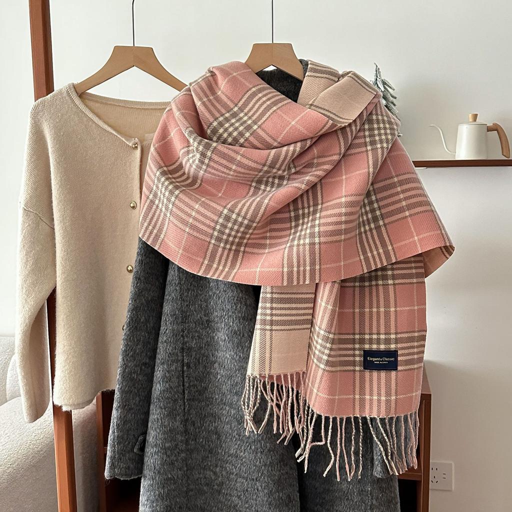Korean Style Double sided Plaid Scarf for Autumn and Winter Couples and Students Versatile Scarf Japanese Style Sweet Thickened Warm Shawl