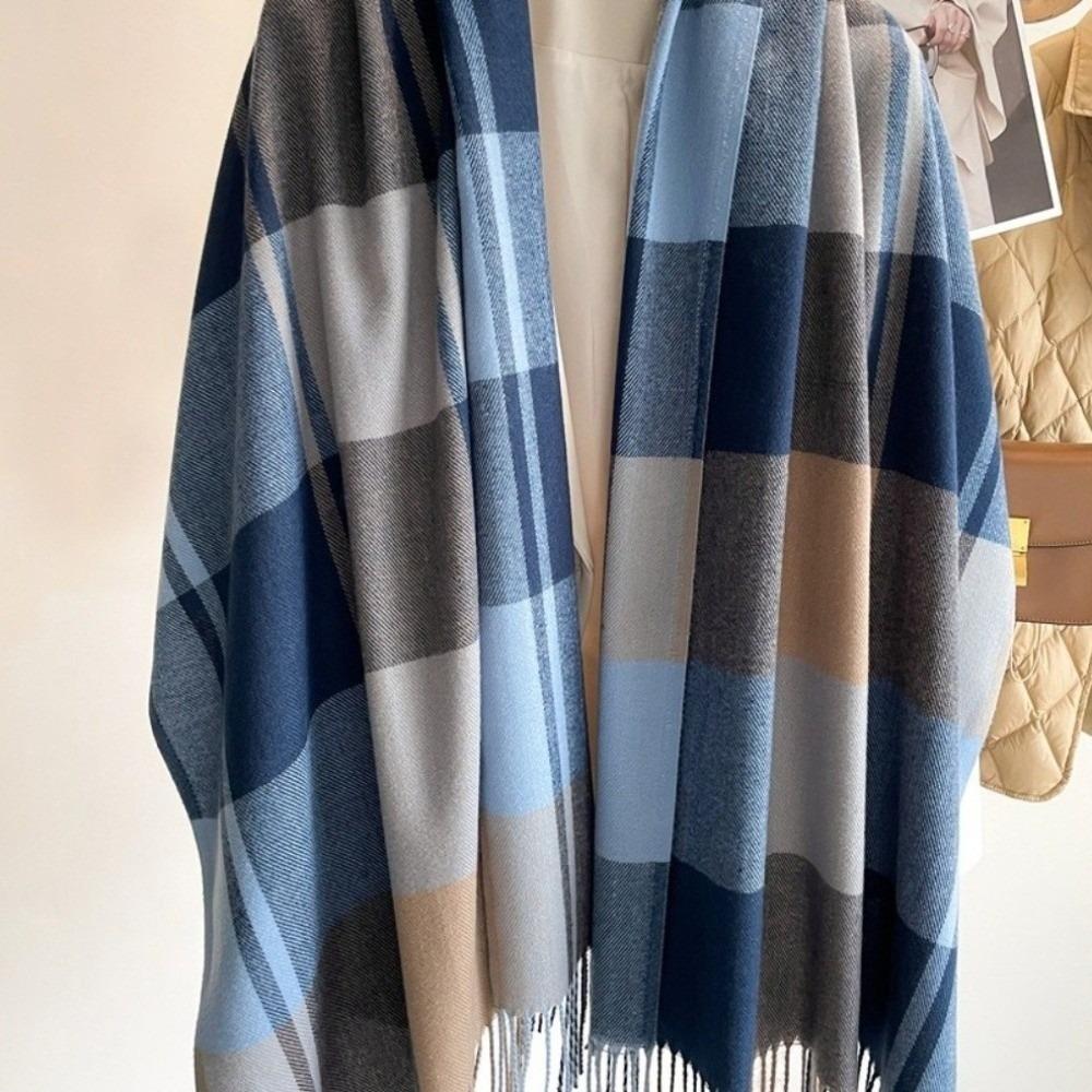 Thick Imitation Cashmere Shawl Keep Warm Shawl Wrap Simple Plaid Scarf  Girl