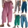 Women Pants Elastic Waist Striped Design Wide Leg Casual Trousers with Pockets Work Travel School All Day Wear