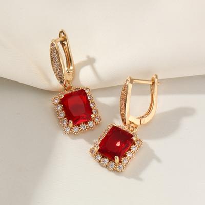 1 Pair Luxurious Red/green Imitation Colored Gemstone Square Dangle Earrings for Women Cubic Zirconia Jewelry Wedding Party Accessories