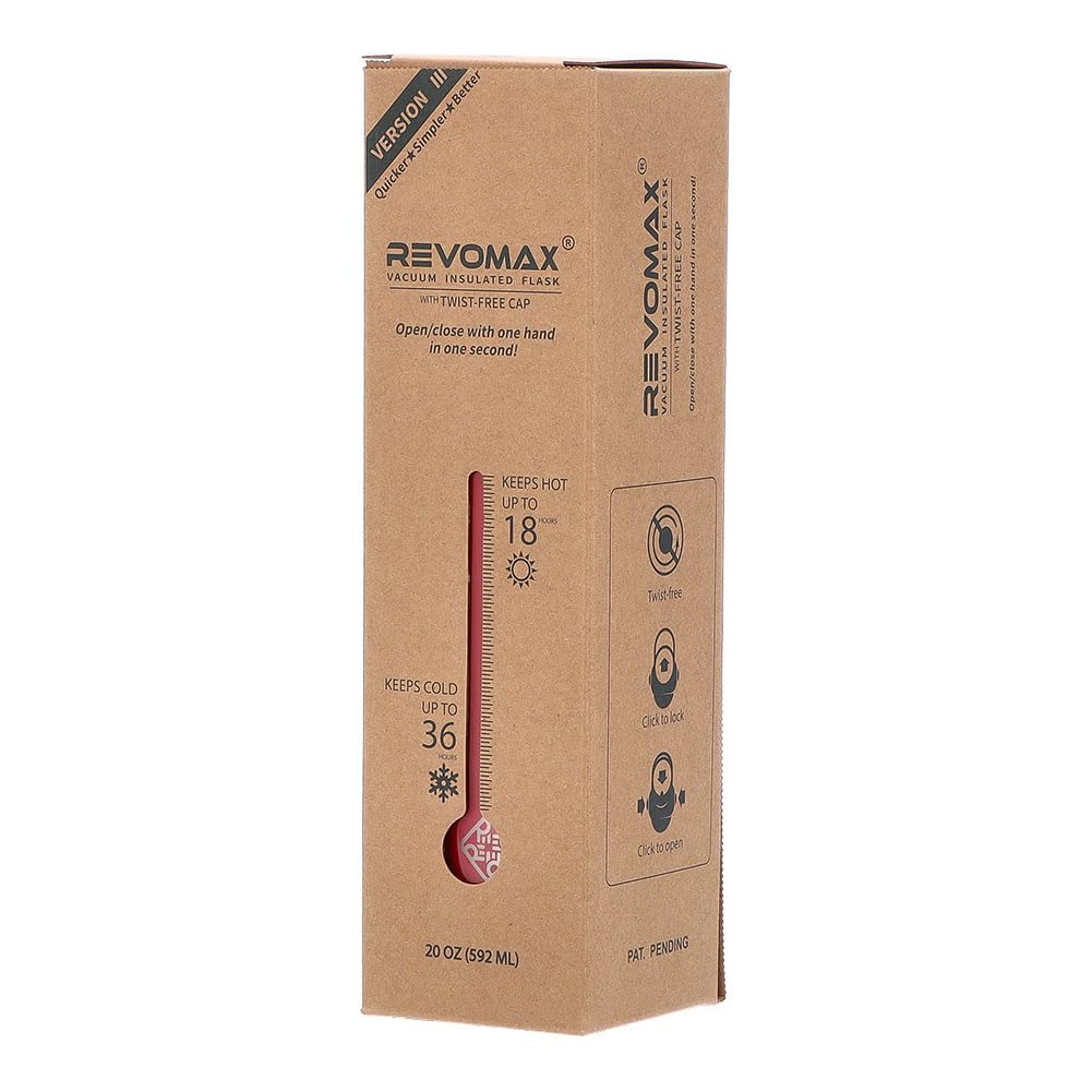 RevoMax V3 Vacuum Insulated Flask DWF-20427B, Fire Red, 592mL, One-Touch Insulated Water Bottle, Mug Bottle, Carbonated Drink Bottle, ColdHot,