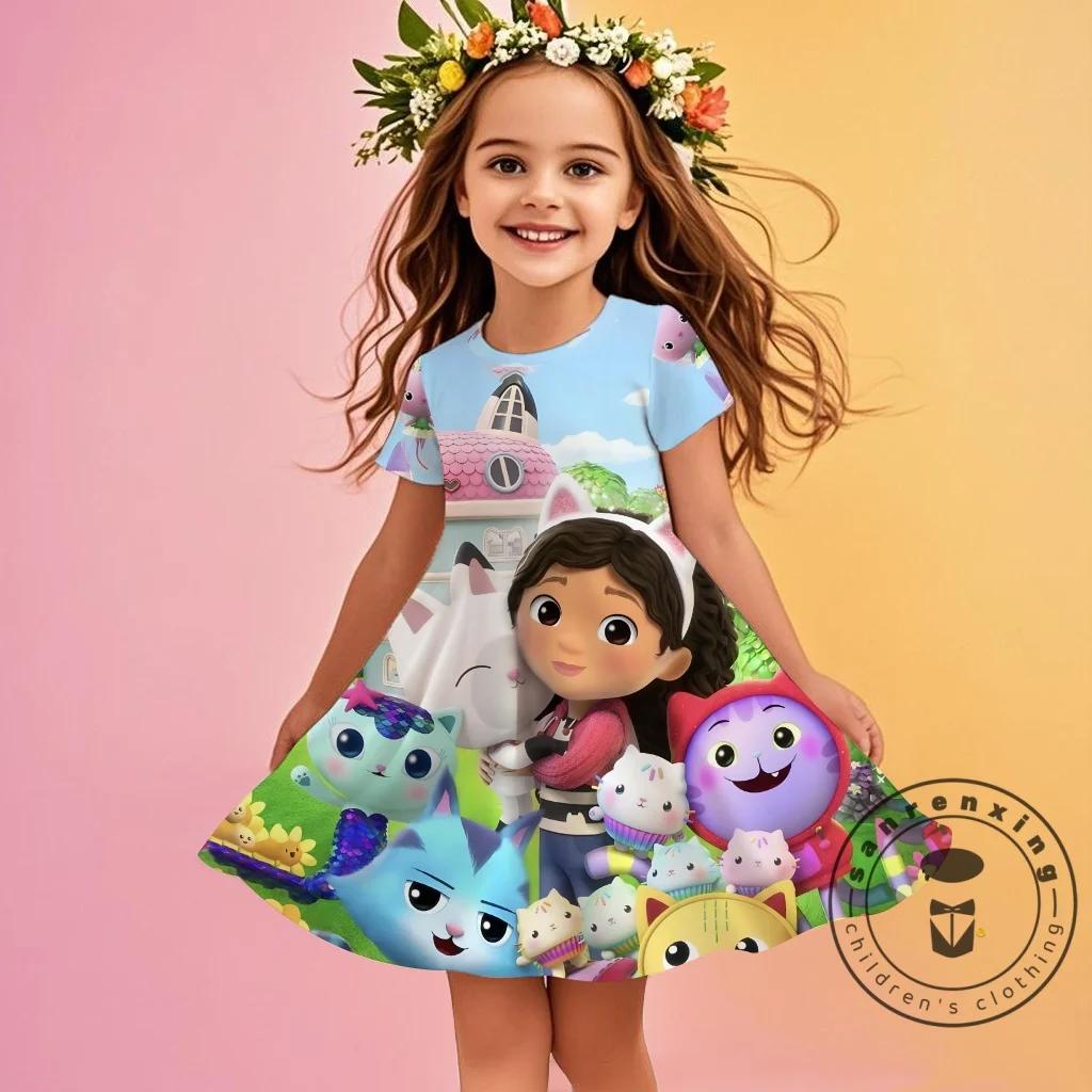 3D Printed Fashion Cartoon Pattern Cute Short Sleeved Dress Cosplay Youth Girl Clothes Gabby's Dollhouse Sea Clothes Sweet
