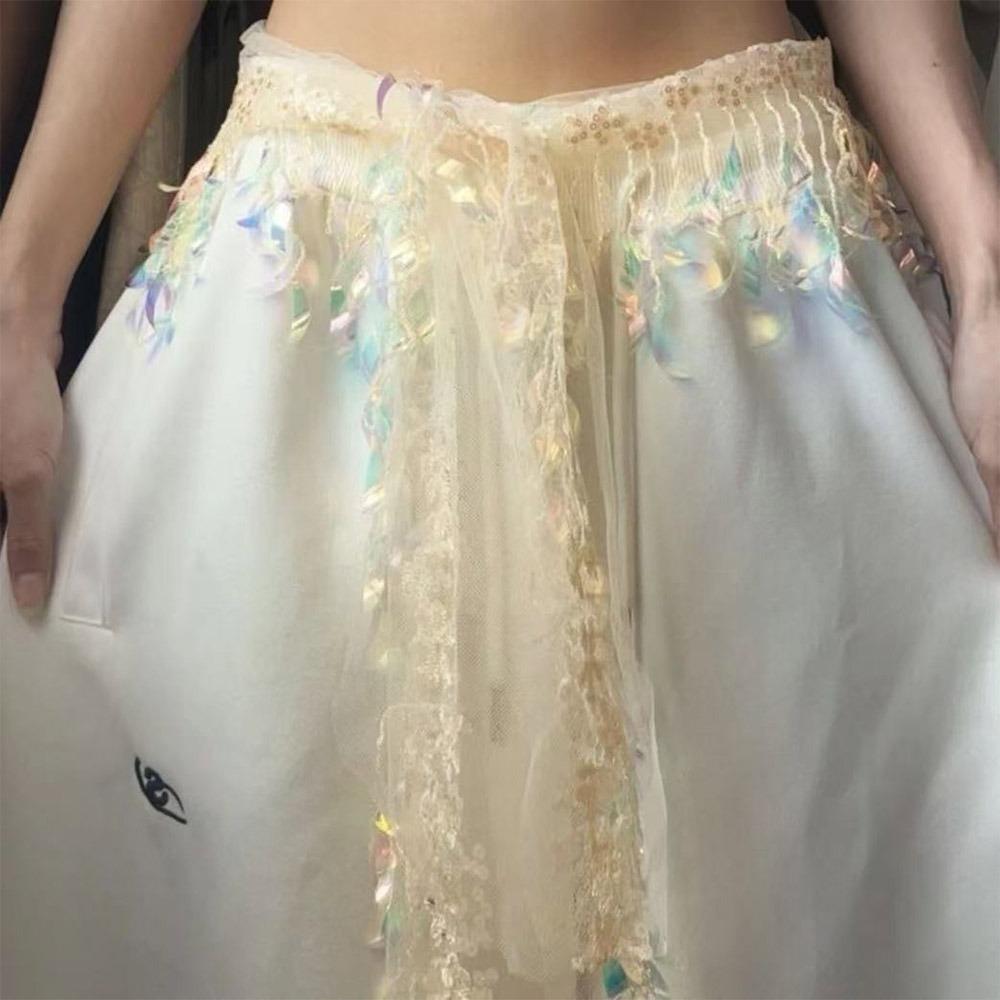 

Tassels Hip-hop Scarf Triangular Scarf Y2K Belt Sequin Waistband Dance Performance бежевий