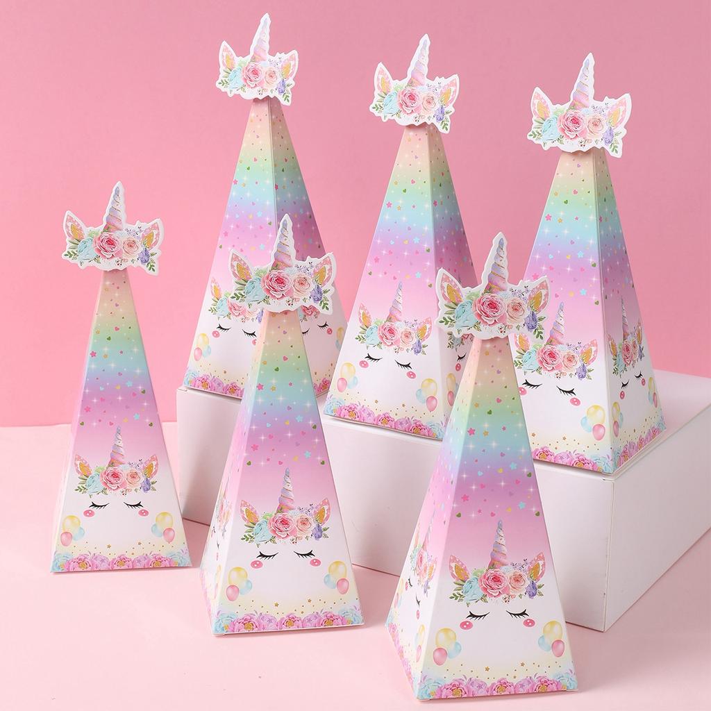 Butterfly Triangle Candy Box Strawberry Unicorn Engineering Vehicle Farm Animal Birthday Party Decor Birthday Gift Packaging Box