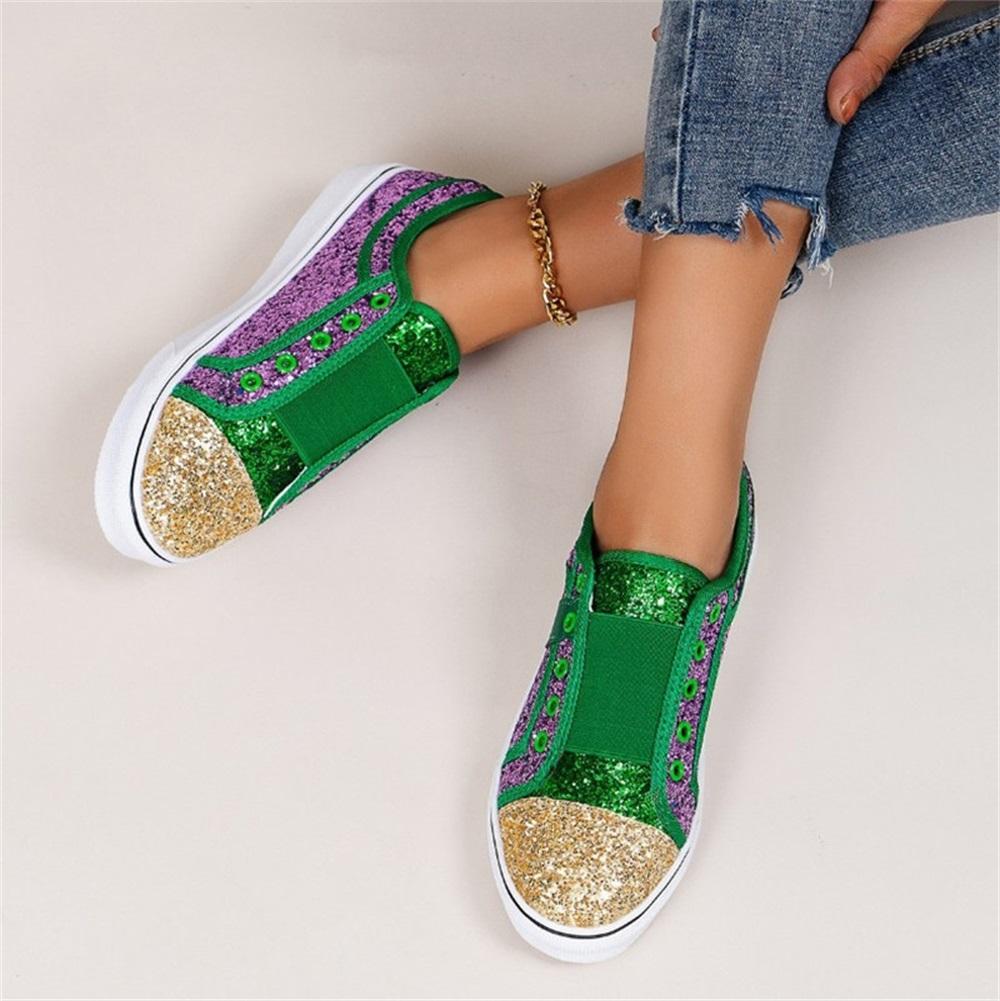 Damesneakers 2025 Dames Glitrende Glitter Ballerinaer Vår Stilfulle Damer Lav Topp Slip-on Komfortable Casual Canvas Damesportssko