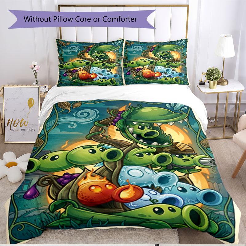 3pcs Duvet Cover Set (1*Duvet Cover + 2*Pillowcase, Without Core), Plants Vs. Zombies Print Soft All‑Season Bedding Set, Home Bedroom Decor Gift