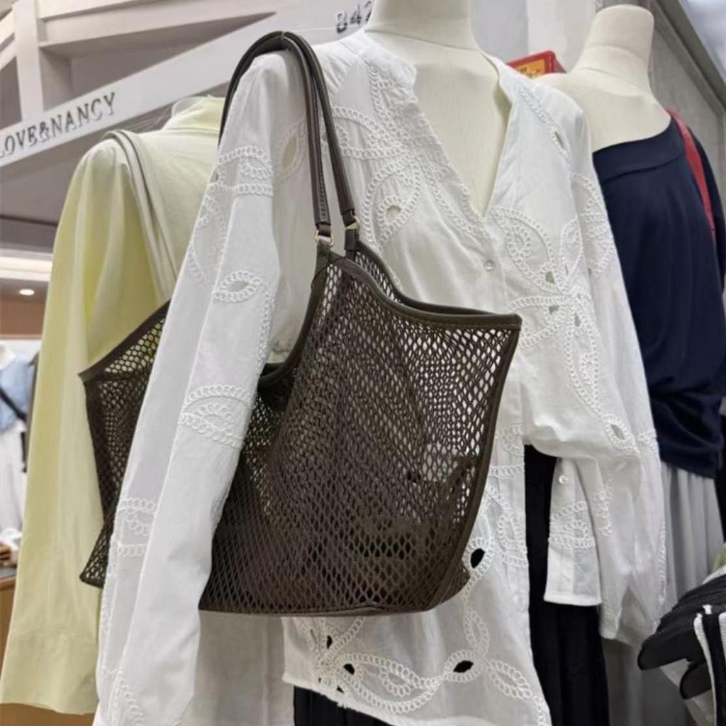 Dámská síťovaná plážová cestovní taška přes rameno s velkou kapacitou, ležérní nákupní taška, úložný prostor na plážové hračky, dutý design rybářské sítě