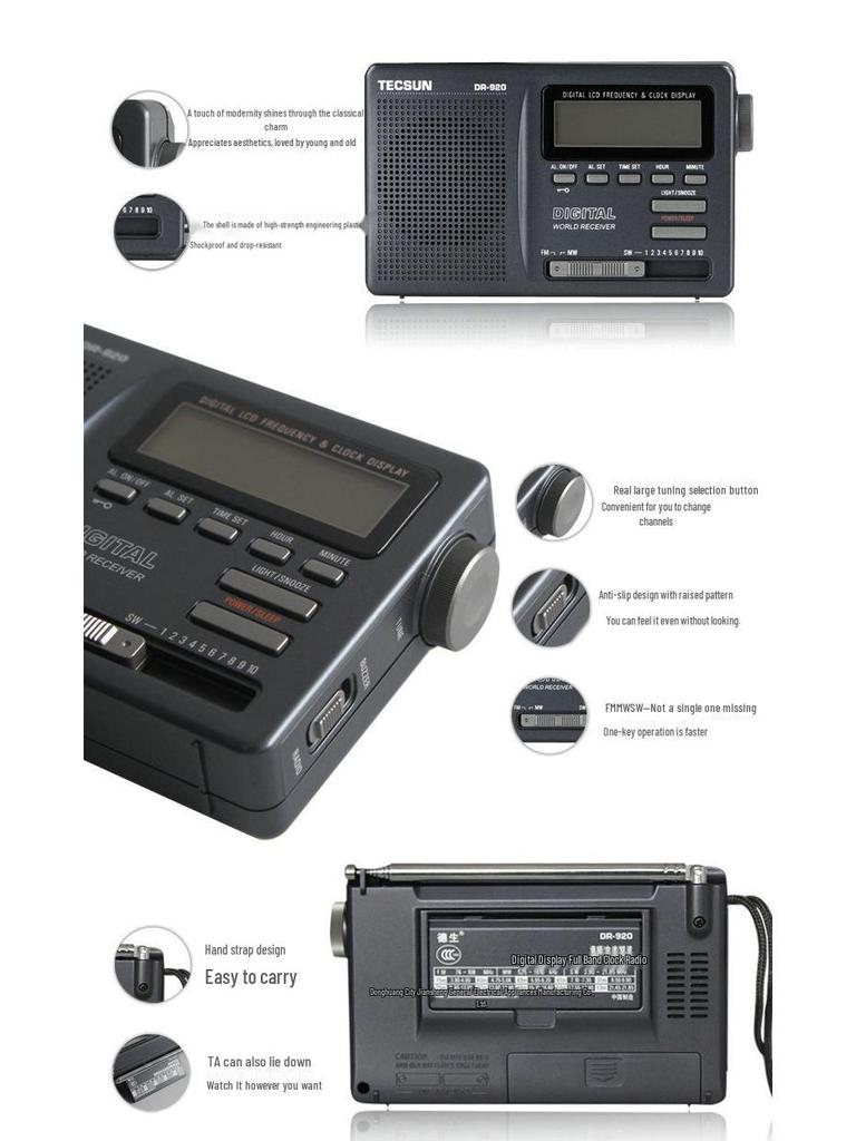 Tecsun DR-920c All-Wave Radio for Seniors, Gaokao English, CET-4/6, Campus Broadcast