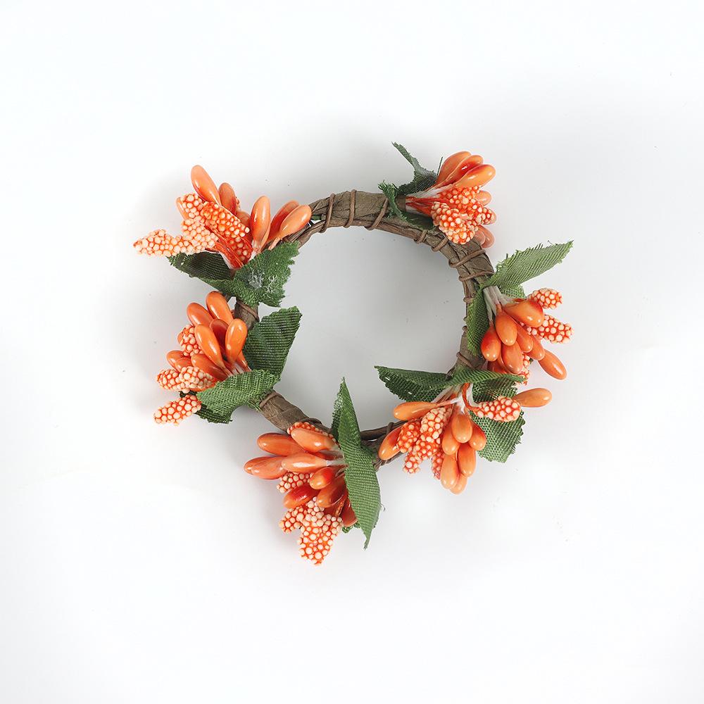 

Handmade Woven Flower Garland Christmas Series Simulated Stamen Napkins Looped Cloth Decorations for Festive Table Decor