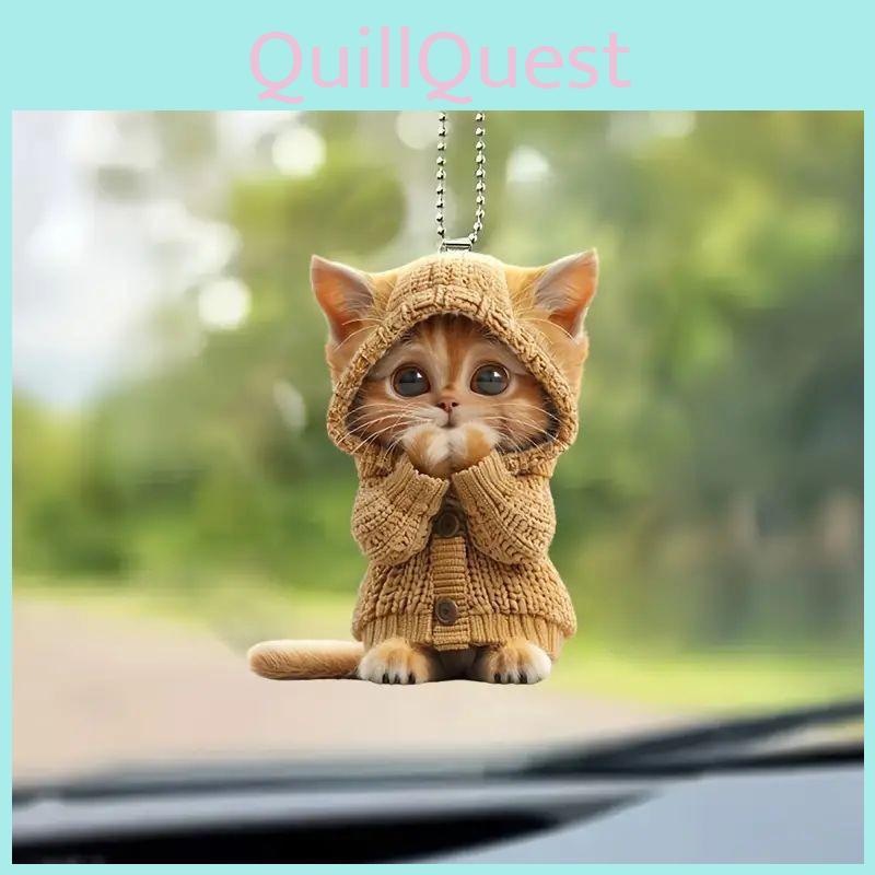 Cat Acrylic Car Accessory With Christmas Tree Decor For Auto Interior Decoration