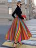 Rainbow Vertical Stripe Print Midi Skirt for Women Vacation Style Summer A Line High Waist Elastic Waist Casual Office Party