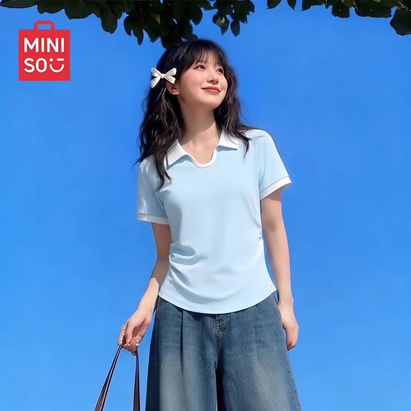 MINISO Women s Faux Two-Piece Short-Sleeve Polo T-shirt M