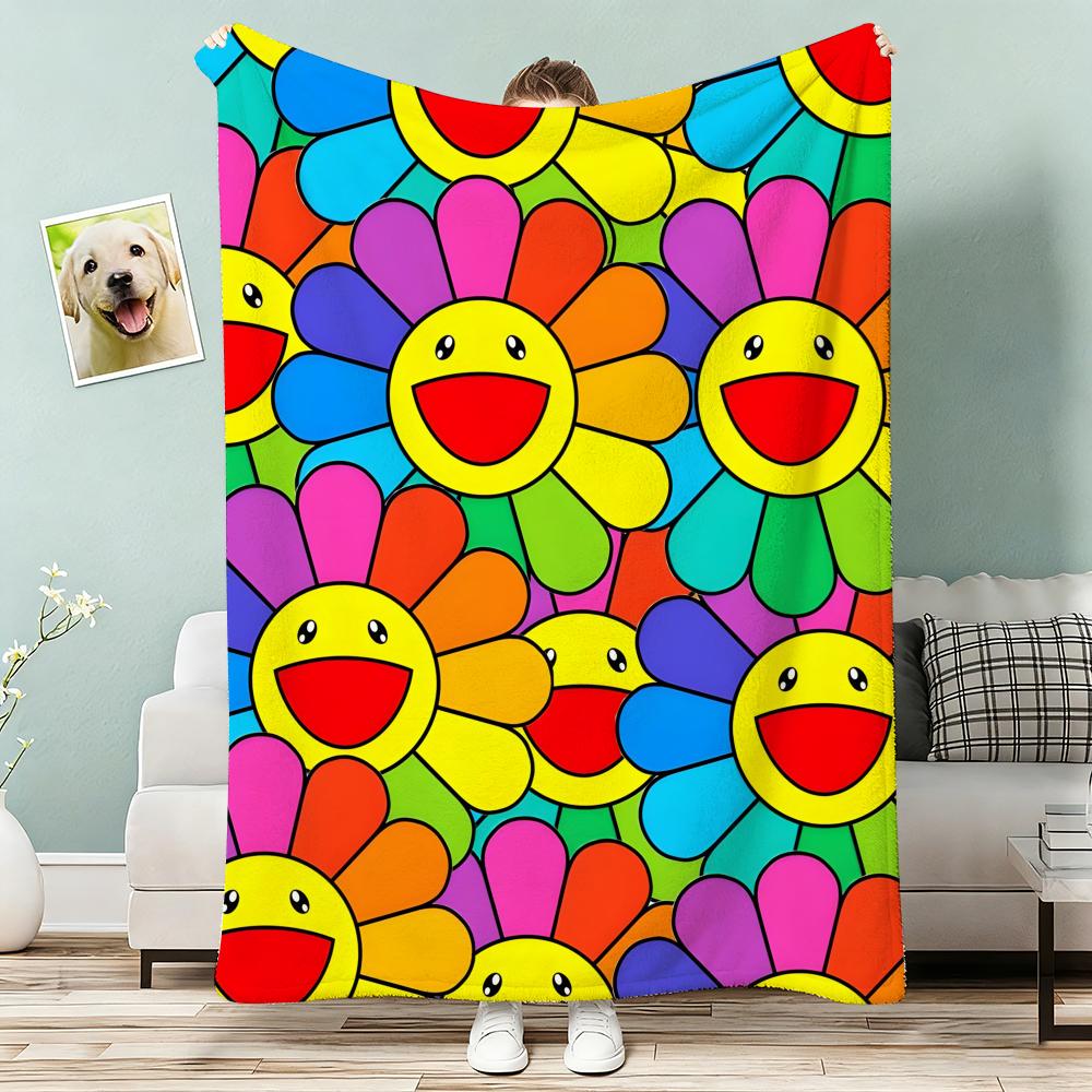 Œuvre d'art Fleur Souriante Takashi Murakami Couverture Légère 240g Flanelle Douce Agréable pour la Peau Refroidissement d'Été