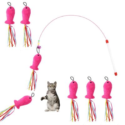 85cm Elastic Cat Toy Fishing Rod with 6 Replacement Fish and Bells, Stress Relief, Exercise Relief, Cat Supplies, 7-Piece Set