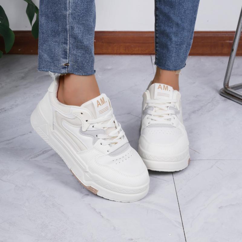 

Fashion 2025 New Leather Women s Casual Woman Vulcanize Sneakers Breathable Sport Walking Running Platform Flats Shoes 40 бежевый