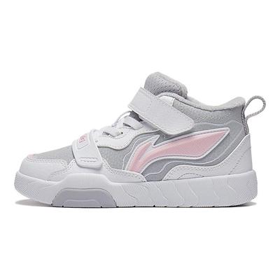 Li Ning Childrens Anti-Kick Shock-Absorbing Mid-Top Sneakers Kids Sneakers White Pink Gray YKNT126-22