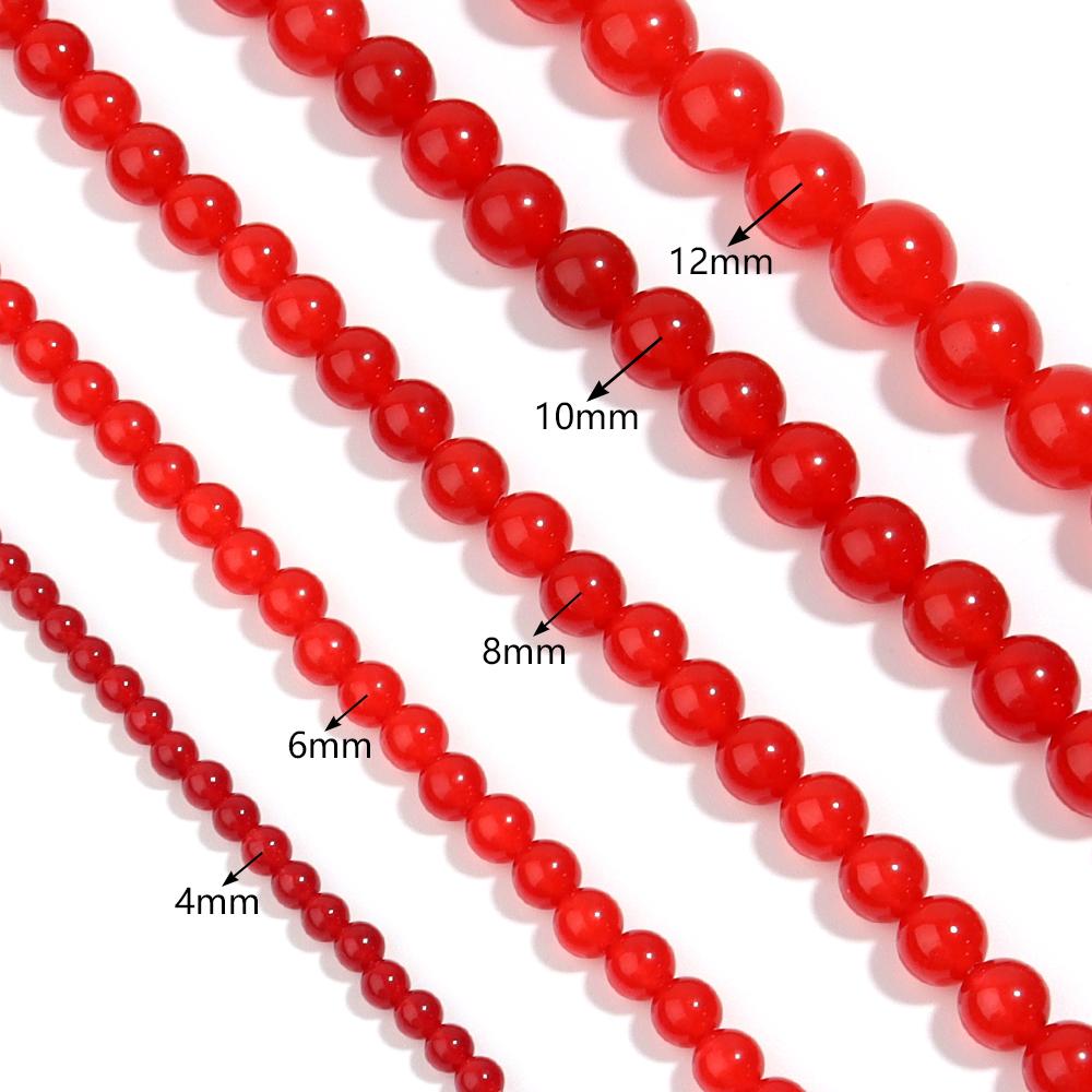 1 Strand Round Natural Stone Beads Red Color Chalcedony Stone Beads For Jewelry Making DIY Charm Necklace Bracelet Accessories