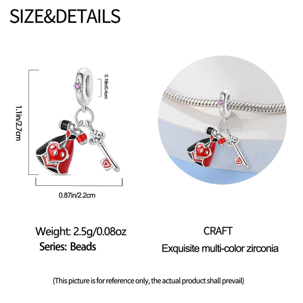 Pendant Charm Bead Copper Red Queen Magic Key Beads Fit Original Bracelet For Jewelry Making Valentine'S Day Gift