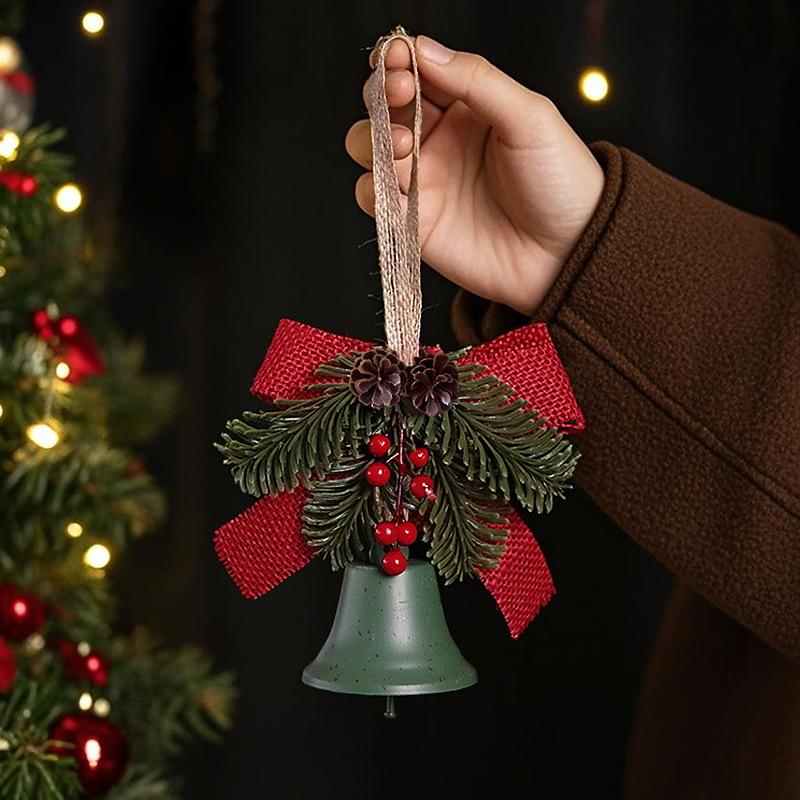 Christmas Bells Bowknot Red Fruit Pine Bough Pinecone Pendant Christmas Tree Jingle Bells Hanging Ornament New  Decor