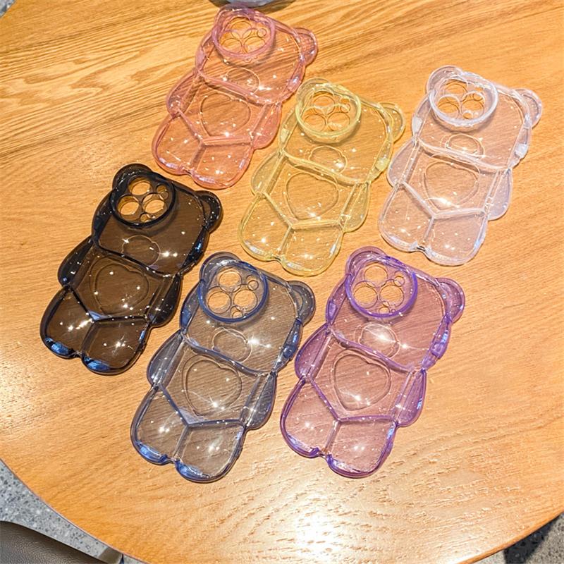 Transparent Cute 3d Bear Phone Case For Iphone 13 12 11 Pro Max Xs Max Xr X 13pro 14 Shockproof Silicone Soft Clear Back Cover