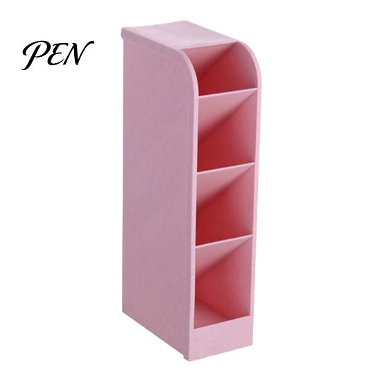 Multi Compartment Organizer Slanted Pen Holder with 5 Compartments, Plastic Stationery Storage Organizer, Box Macaron Colors Space Saving Pencil
