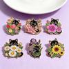 1/6Pcs Animal Brooches Flowers Enamel Pin Set Cartoon Black Cat Brooch For Coat Collar Lapel Pins Metal Badges Jewelry Gift