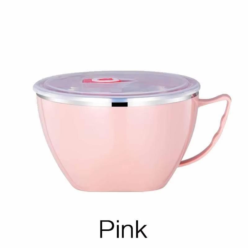Stainless Steel Noodle Bowl Insulated Instant Noodle Bowl with Lid Food-Grade Material Lunch Box Suitable for Home Office Travel
