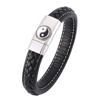 Men Bracelet Chinese Traditional Gossip Stainless Steel Buckle Charm Bracelet Bangle Male Wristband Gift