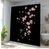 1pc Cherry Blossom Shower Curtain Black Background Nature Flower Art Polyester Fabric Bathroom Decor with 12 Hooks 70.8x70.8 I