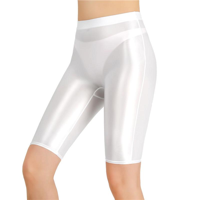 Pantaloni Scurți Noi cu Luciu de Ulei din Plasă Șapte Puncte Pantaloni Sexy de Yoga Elasticitate Ridicată Perspectivă Stil Coreean Modă Femei Policrom 4Hoa
